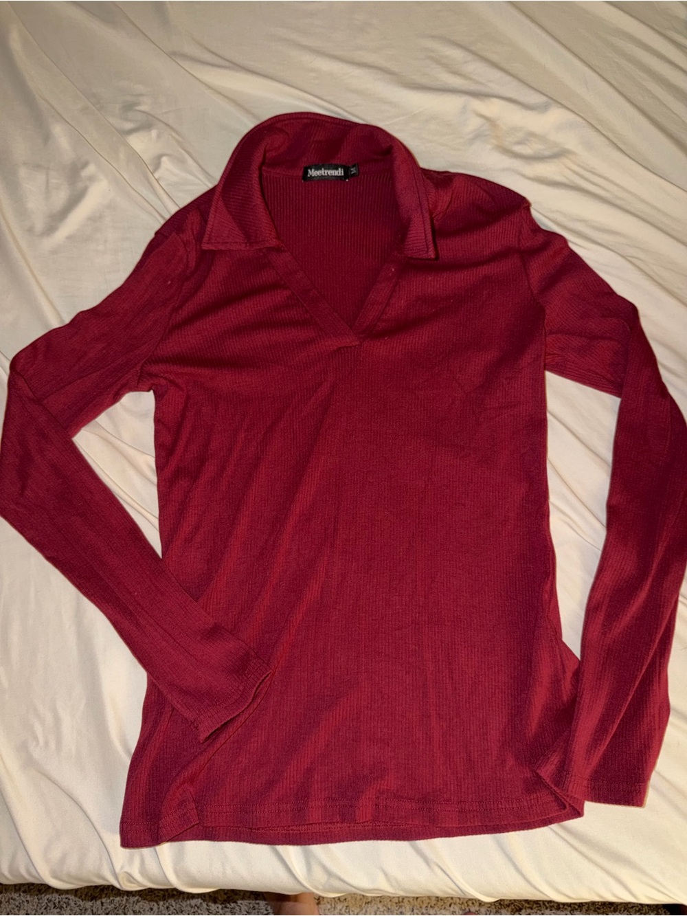 Merona Deep Red Long-Sleeve V-Neck Polo Top